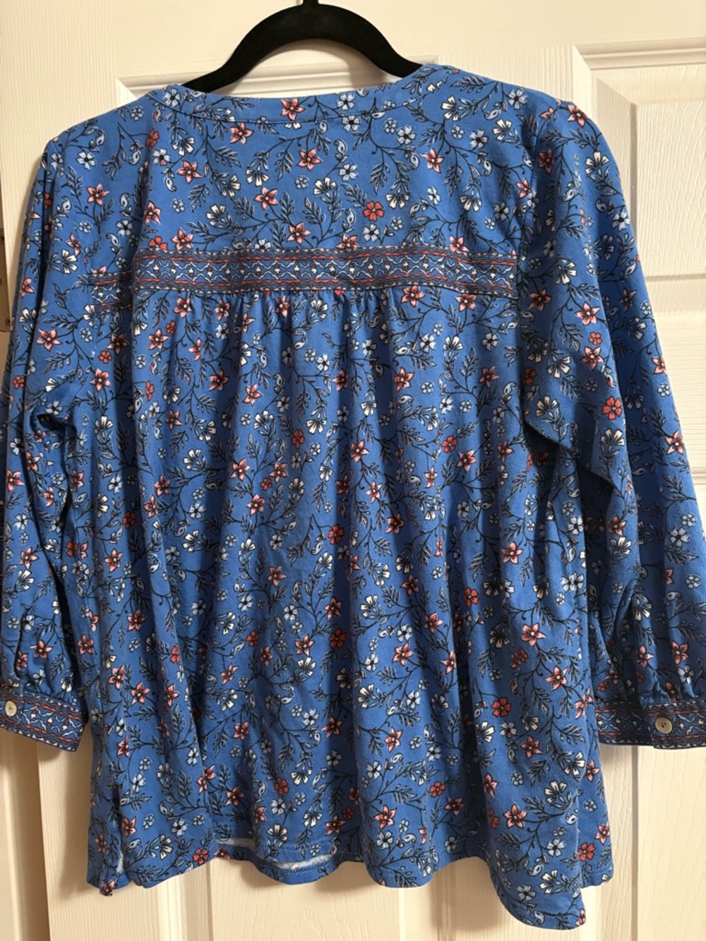 J. Jill blouse blue floral 3/4 length sleeve cotton tencel size M - Picture 2 of 4